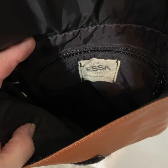 Vintage 90’s Essa Genuine Leather Camel Brown Crossbody Satchel Chest Bag - Picture 4 of 12